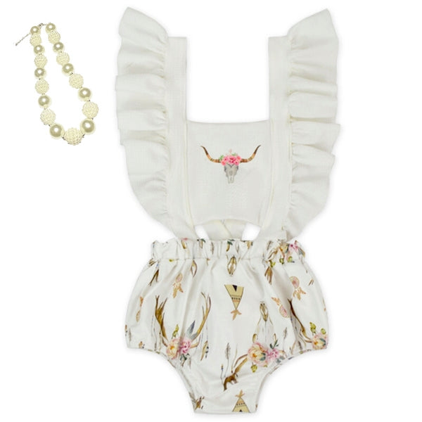 Reindeer Romper With Necklace Set