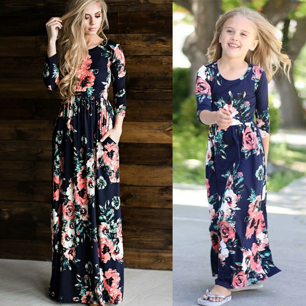 Matching Mother & Daughter Floral Slim Fit Dress (5 Colours)
